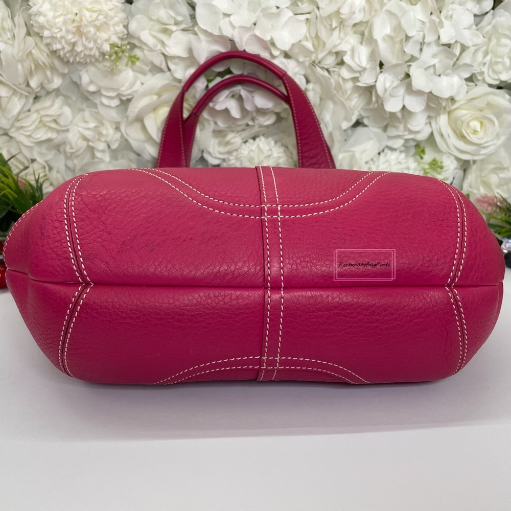 Y2K Vintage Coach Hot Pink Pebble Leather Tote Bag & Strawberry Charm Chain SET - Picture 14 of 16